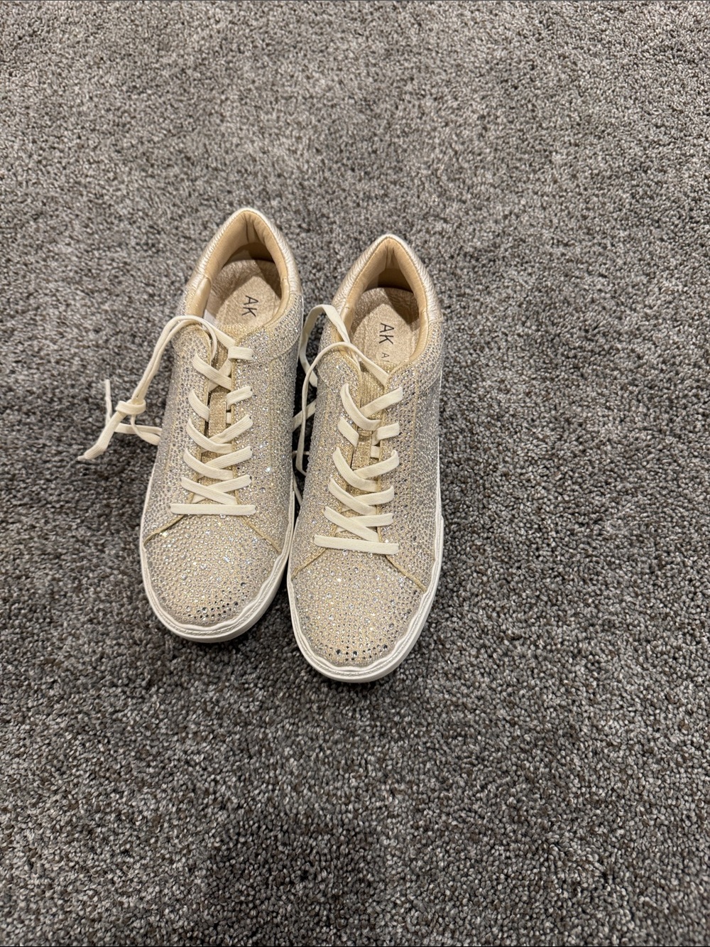 Anne Klein Champagne Glitter Lace-Up Sneakers